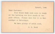 Dysart Iowa IA Postal Card Black Hawk Seed Corn JG Reed Letter c1930's Unposted picture
