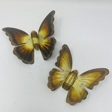 Set Of 2 Vtg Brass Metal Butterfly Wall Hangings MCM Decor Brass Home Interiors picture