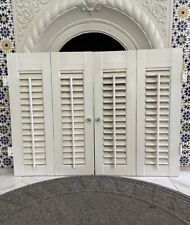 Vintage White Bi-Fold Wood Louvered Plantation Style Shutters 20” Tall  Hardware picture