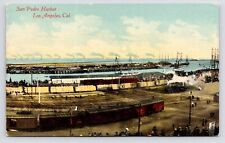 1908 San Pedro Harbor Railroad Steamers & Trains Los Angeles CA Antique Postcard picture