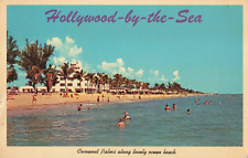 Hollywood-By-The-Sea FL Florida, Coconut Palms, Ocean Beach, Vintage Postcard picture