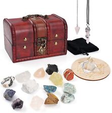 14/18PCS Crystals and Healing Stones Gift Set+Retro Cute Wooden Box US picture