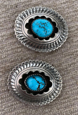 2 Petite Sterling silver & Turquoise conchos copper bale old pawn style picture