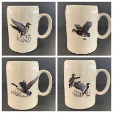 VTG SET 4 Stein HUGE Coffee Mugs Cups Ducks Mallard Hunting Richard E. Bishop picture