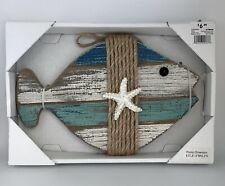 Nautical Wall Art_Wooden Fish With Starfish_Hanging Decor_Beach_Lake_Seaside_NEW picture