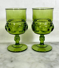 pair of avocado green Vintage Indiana Glass Kings Crown Wine/ Water Goblets MCM picture