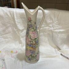 Hand-Painted Vintage Antique Porcelain 1’ 2” Pitcher Style Vase Roses Flower picture