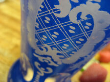Set of 2 Antique Bohemian Cobalt Cut to Clear Vases w/Deer and Scenery picture