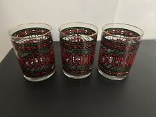 Vtg HOUZE Seasons Greetings Stained Glass Lowball Cocktail Drinking Glasses 3 picture