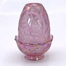 Fenton Strawberry Fairy Lamp Pink Iridescent Vintage Candle Holder picture
