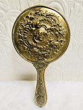 Beautiful 1890’s Antique Victorian Gold Hand Mirror Angel Face picture