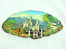 Vintage Tree Slice Wood Plaque Neuschwanstein Castle Germany Painting Scene picture