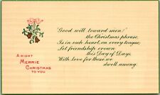 Right Merrie Christmas Poem Good Will Towards Men C. 1915  Postcard 3213 picture