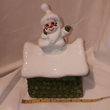 Vintage Lefton Santa In Chimney On Rooftop Ceramic Candy Jar picture