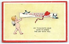 c1920 VALENTINE DAY CUPID HEART KITE BIRDS LOVE EMBOSSED POSTCARD  P2431 picture