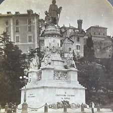 Antique 1896 Christopher Columbus Monument Genoa Ita Stereoview Photo Card P2216 picture