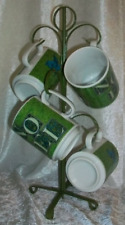 Vintage Sears Green Christmas NOEL Porcelain Stackable Coffee Mugs Tree Japan picture