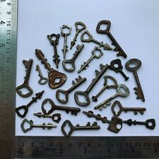 Iron & brass padlock or lock keys, ornate rustic, Old or Antique, 24 pieces. picture