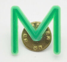 M Letter m w Green Vintage Lapel Pin picture