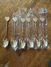 6 New Vintage Japan Harold Import gold washed stainless Demitasse Spoons Heart picture