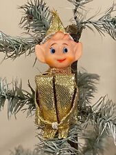 Sweet Knee Hugger Elf Gold Lamé Bell Christmas Ornament Japan Japanese picture