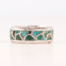 OLD PAWN ZUNI STERLING SILVER TURQUOISE FISH SCALE INLAY BAND RING SIZE 9.25 picture