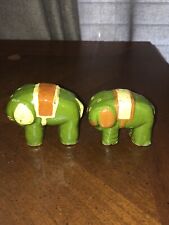 VTG RARE Handmade Kitschy Pottery Clay Elephant Salt & Pepper Shakers Mexico picture