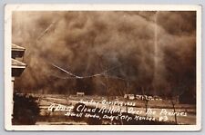 DODGE CITY KANSAS, BLACK SUNDAY c. 1935 DUST STORM, RPPC PC NATURAL DISASTER picture