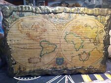 Vintage Hand Carved Wooden Box Made in Spain w/ Map On Top- 11
