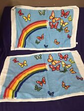 Jay Franco 1980’s Vintage 2 Towel Lot Butterfly Rainbow Retro Psychedelic picture