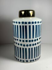 Vintage Blue & White Ceramic Jar with Removable Lid 9.5 in. picture