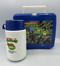 Vintage 1989 Teenage Mutant Ninja Turtles Blue Lunch Box & Thermos Plastic TMNT picture