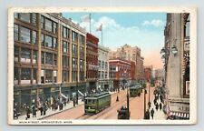 Main Street Springfield Massachusetts Broadway Theater Streetcar VTG MA Postcard picture