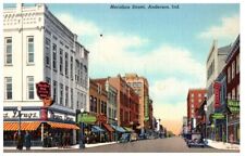 VTG Linen Postcard Meridian Street Anderson Indiana 1940's Not Posted picture