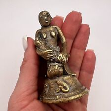 Miniature Antique Cast Bronze Brass Decor Figure Statue Woman & Child Primitive picture