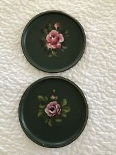 E.T. NASH CO NY handpainted floral Toleware 8” Set of Tin Serving Trays Vintage picture