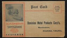 Vintage c1910-1920's Dominion Metal Products Advertising Postcard Roanoke, VA picture