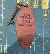 RARE Antique ‘Hotel Wilhard’ SEATTLE, Skeleton Key & Room Fob, Washington WA picture