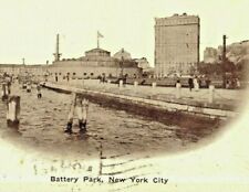 C.1910 New York City. Battery Park. Boardwalk. Embossed Edge. Horse. US Flag. picture