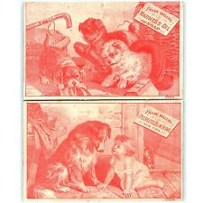 x2 LOT c1880s Cute Dog Frank Miller's Harness Oil Soap Blacking Trade Cards C17 picture