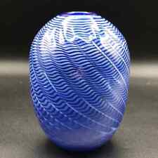 Vintage Dante Marioni Hand Blown Art Glass Rare Blue Swirl Striped Vase c 1990's picture