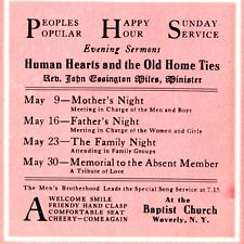 c1910s Waverly, NY Baptist Church Service Schedule Trade Card John Essington C3 picture