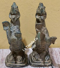 VINTAGE PAIR OF STANDING DRAGON HOLLOW METAL STATUES READ picture