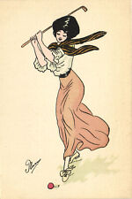 PC ARTIST SIGNED, PLUM, GLAMOUR LADY, GOLF, Vintage Postcard (b50498) picture