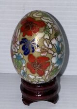 Vintage Cloisonné Egg Enamel Egg With Wood Base 2.5” Tall Egg picture