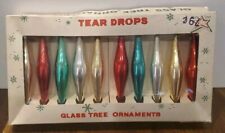 Vintage Brite Star 4in Teardrop Glass Christmas Ornaments Original Box Set of 10 picture