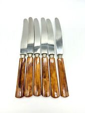 Vintage Butterscotch Marble Bakelite Handle GERMANY Stainless Spreaders Set Of 6 picture