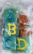 Vintage 1980's It's a Boy ABCD Blocks & Baby Bear Holding Ball Blue Green Candle picture