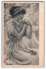 1907 Tessa Pretty Woman Dress Curly Hair Fixing Ribbon Posted Antique Postcard picture
