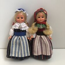 2 Vintage Svensk Folkdrakt Original Handarbete Doll Blinking Eyes 6” Tall Sweden picture